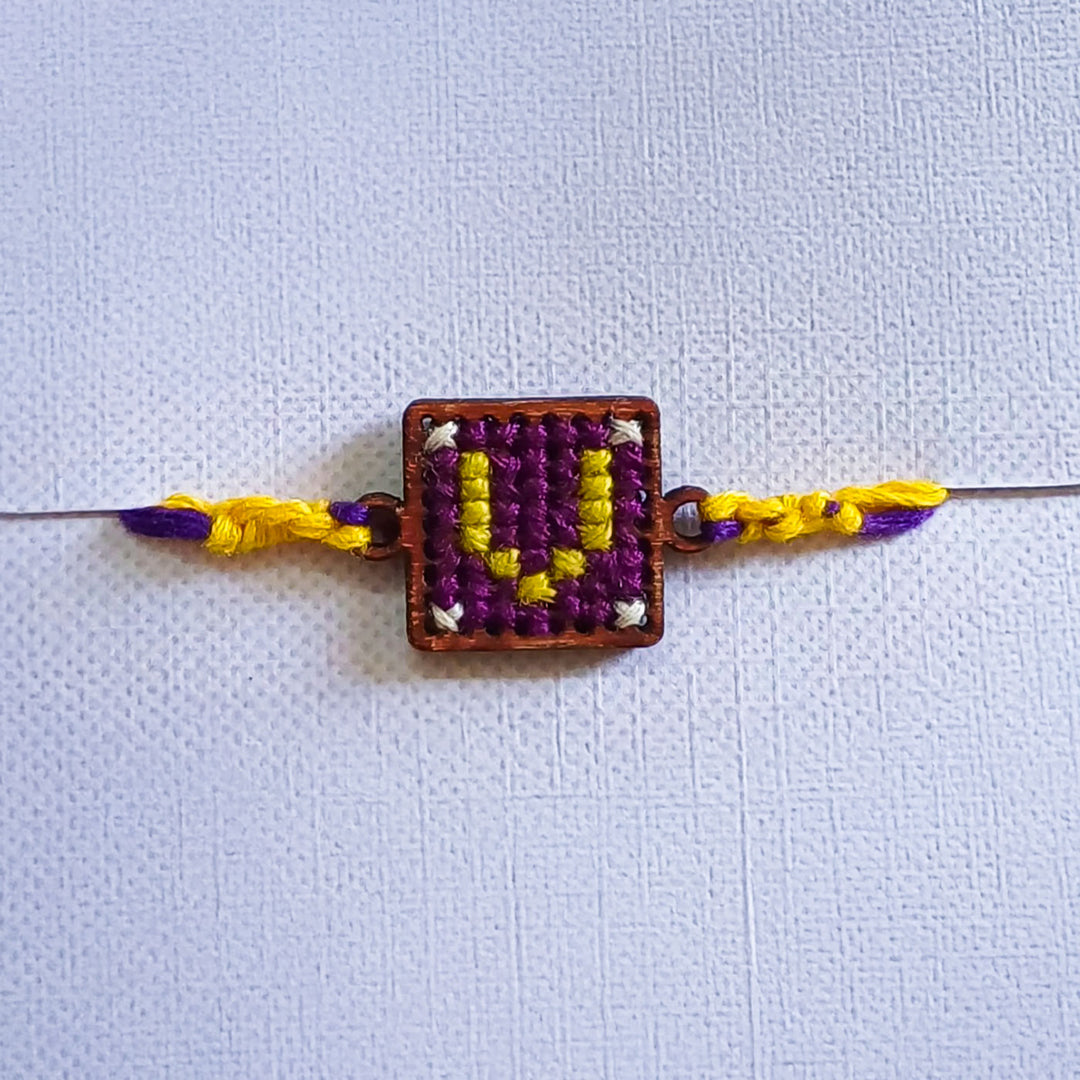 Personalized Handmade Letter Wooden Rakhi With Roli Chawal For Brother