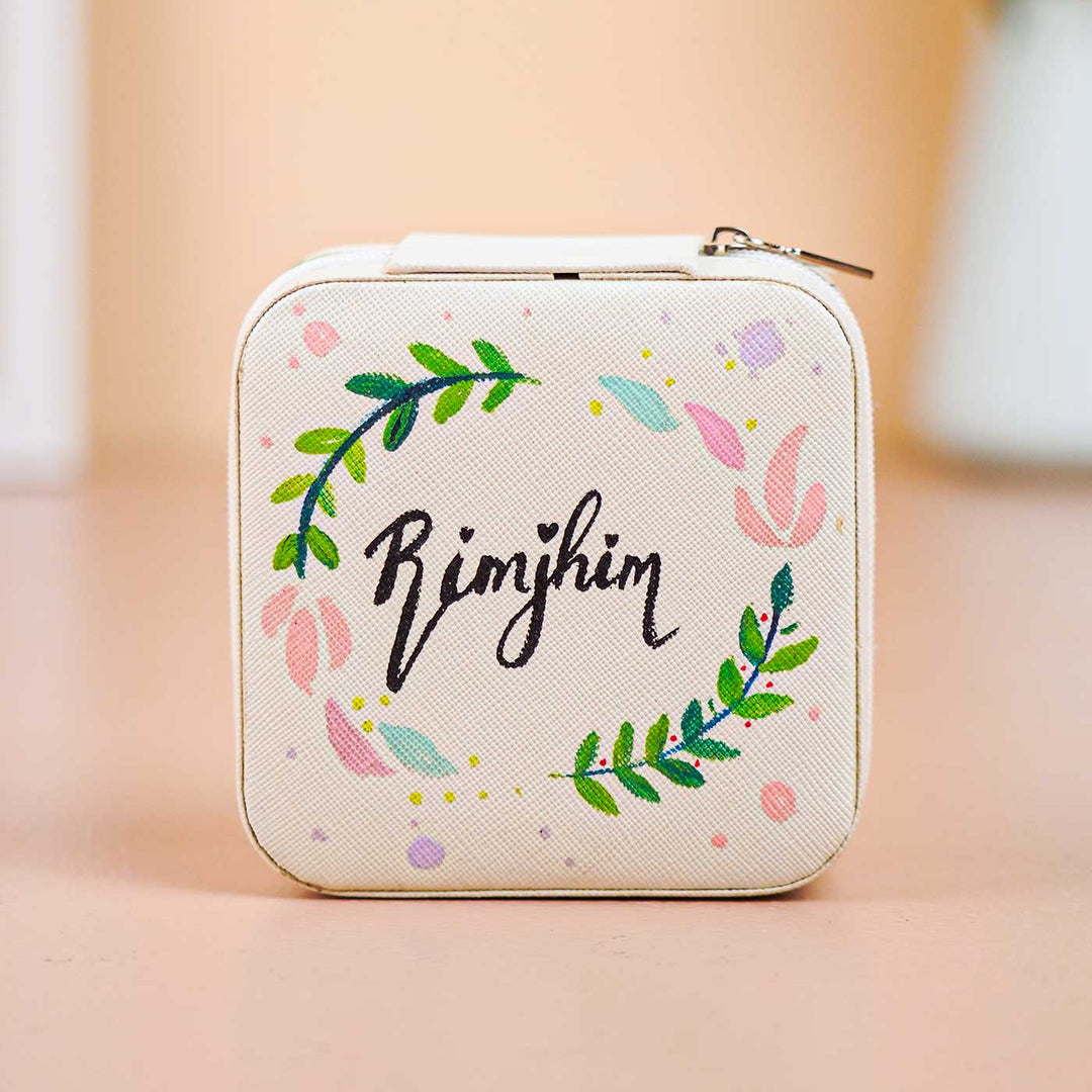 Personalized Handmade Leafy Theme Leather Jewellery Box