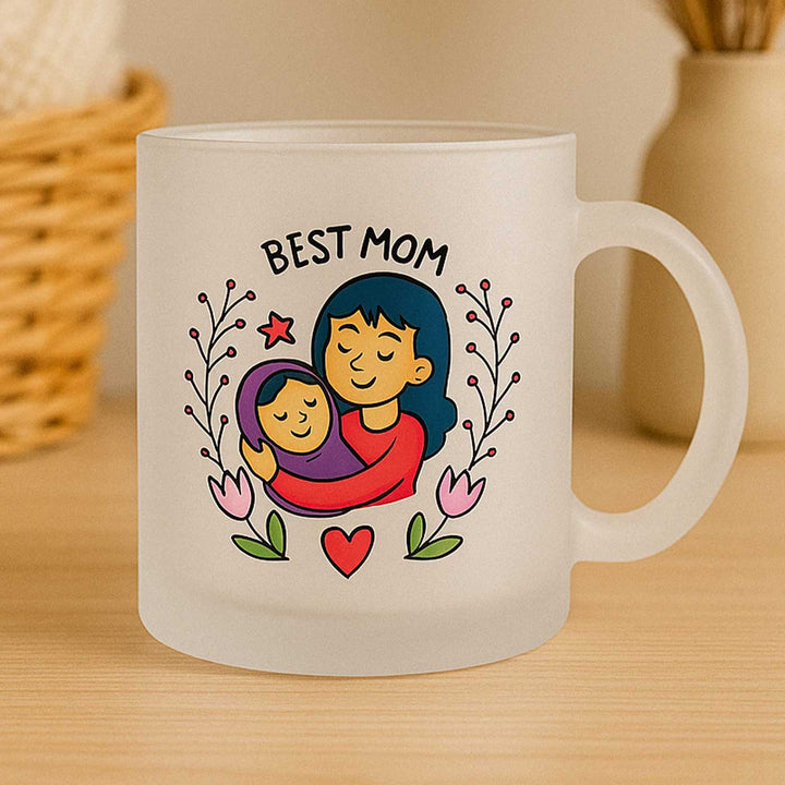 Printed Mom And Child Theme Glass Mug