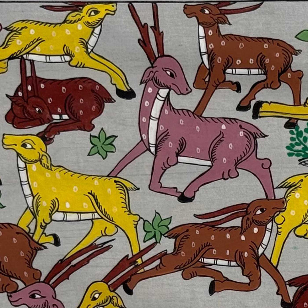16 X 12 Inch | Handmade Silk Deer Herd Painting