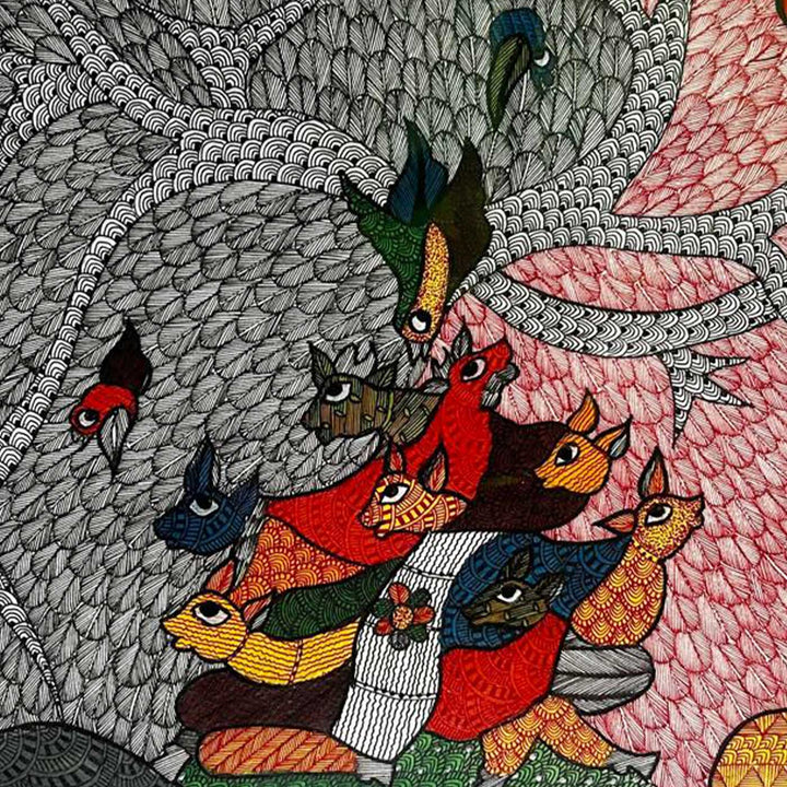 15 x 22 Inch | Nature’s Chorus | Original Hand Painted Tribal Gond Art Painting | Acrylic Paints On Paper