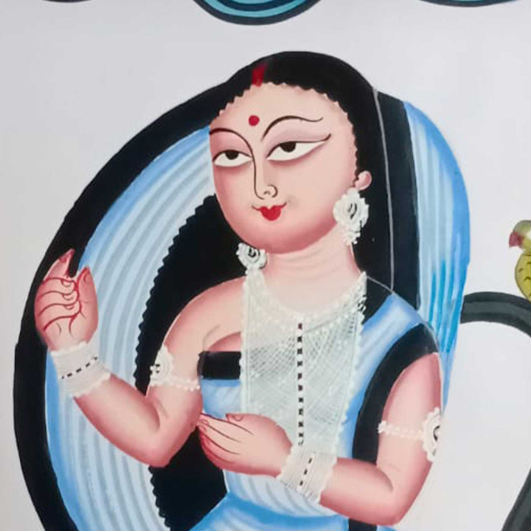 14 x 22 Inch | Kalighat Sundari | Original Hand Painted Kalighat Painting | Natural Colors On Paper