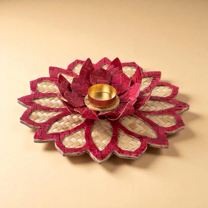 Rangoli Lotus Eco-Friendly Handmade Woven Bamboo Tealight Holder