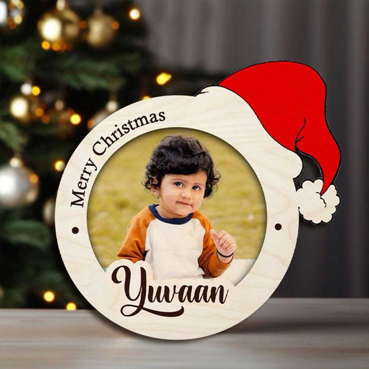 Photo Personalized Printed Round Christmas Theme Wooden Fridge Magnet