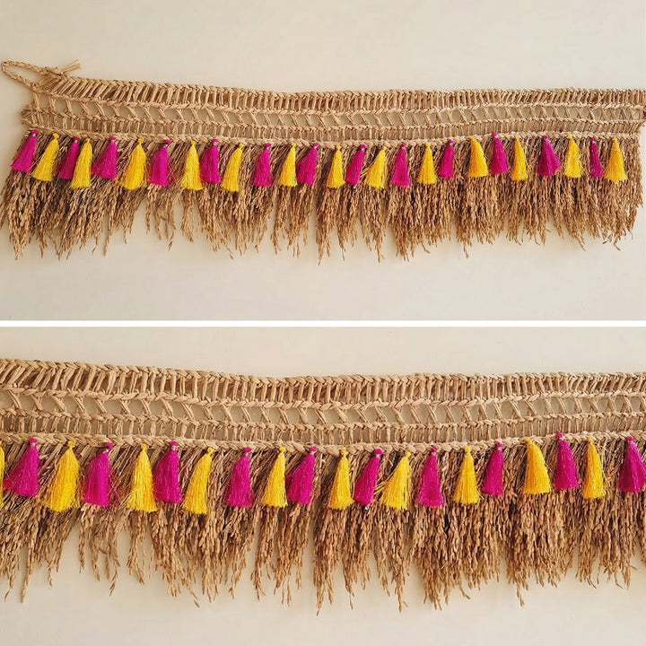 Handmade Dried Paddy Pink & Yellow Tassel Toran