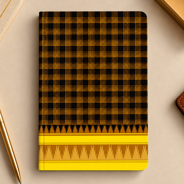 Yellow-Brown Checkered A5 Journal With Kanchipuram Weaves Heritage Cover For Festive Gifting