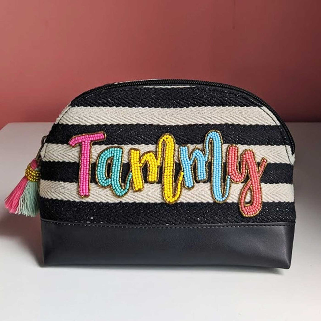Personalized Handmade Embroidered Black And Whie Stripes Jacquard Pouch