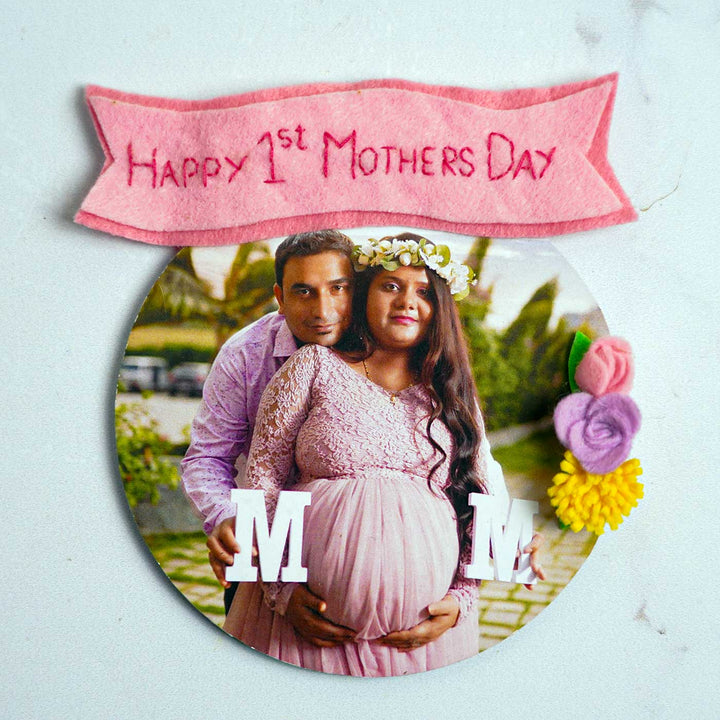 Photo Personalized Handmade Round Floral Theme Felt Fridge Magnet