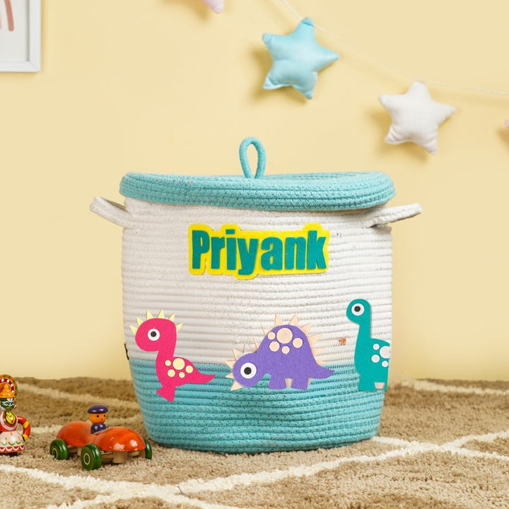 Handmade Personalized Dinosaur Themed Kids Rope Basket