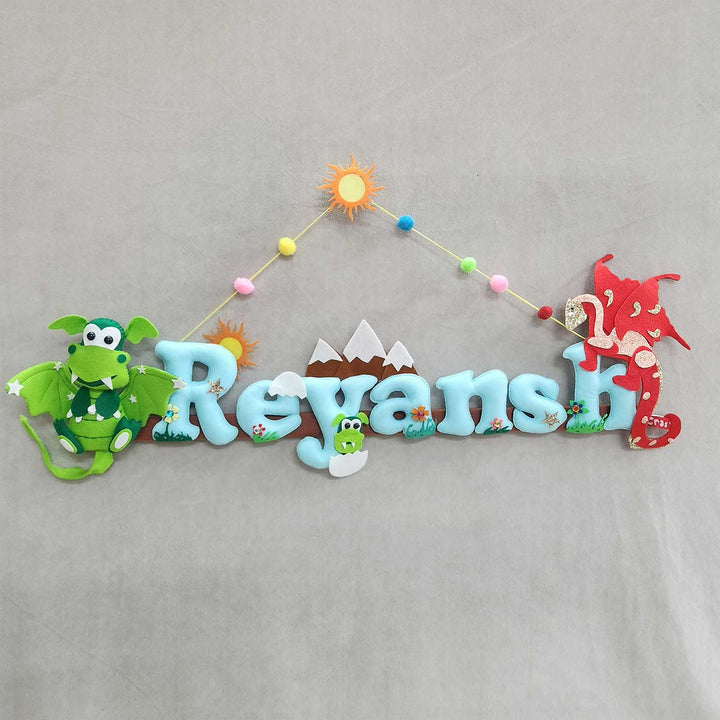 Personalized Dragon Theme Felt Kids Name Plate