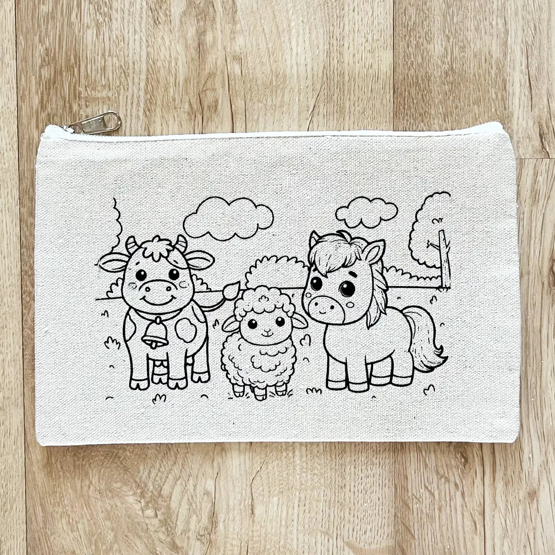 DIY Colour It Yourself Farm Animals Cotton Pouch For Kids