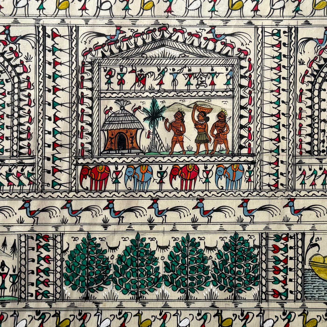 40 X 16 Inch | Handmade Tussar Silk Saura Tribal Art Of Odisha Painting