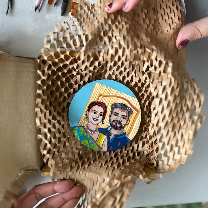 Photo Personalized Hand-Painted Pop Art Illustrated Caricature Rakhi Hamper | Includes 1 Fridge Magnet, 1 Rakhi