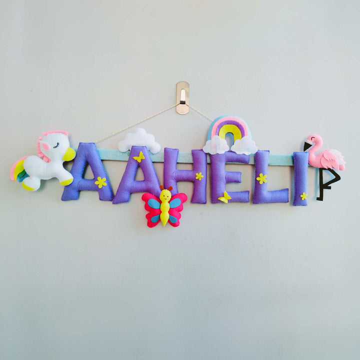 Personalized Unicorn Theme Felt Kids Name Plate