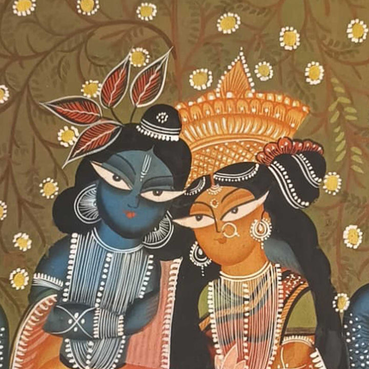 14 x 24 Inch | Radha Krishna Love | Original Hand Painted Kalighat Painting | Natural Pigment On Paper