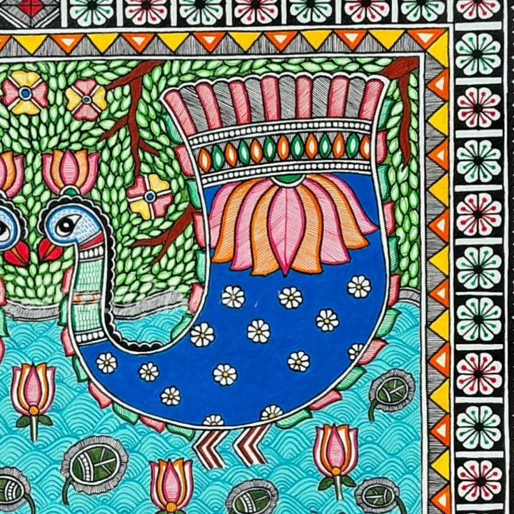 11 x 16 Inch | Duo Dancing In Bloom | Original Hand Painted Madhubani Painting On Paper
