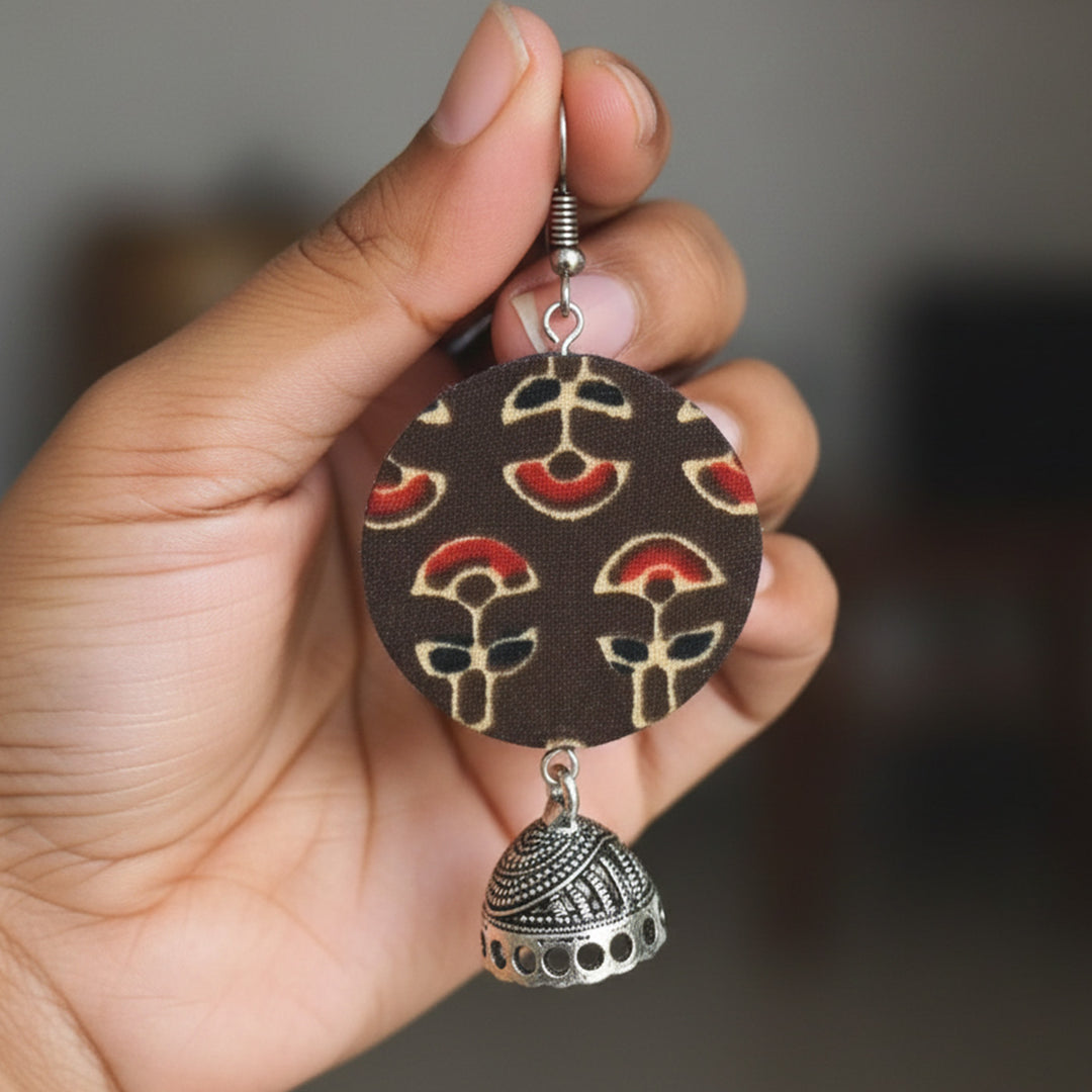Handmade Block Printed Fabric Jhumki Earrings