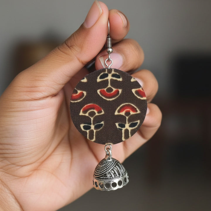 Handmade Block Printed Fabric Jhumki Earrings