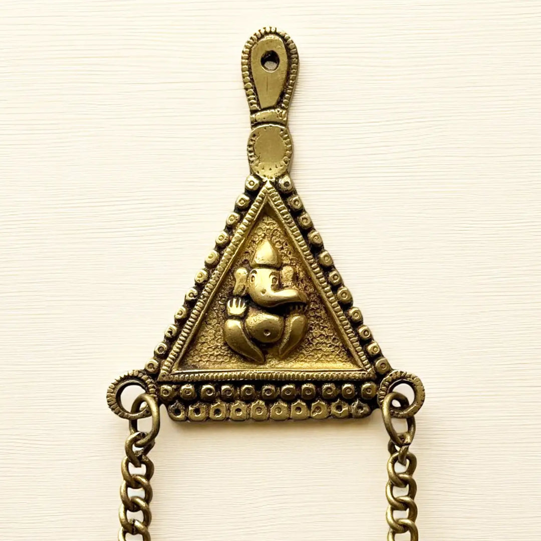 8 Inch | Antique Finish Metal Ganesha Hanging With Bells
