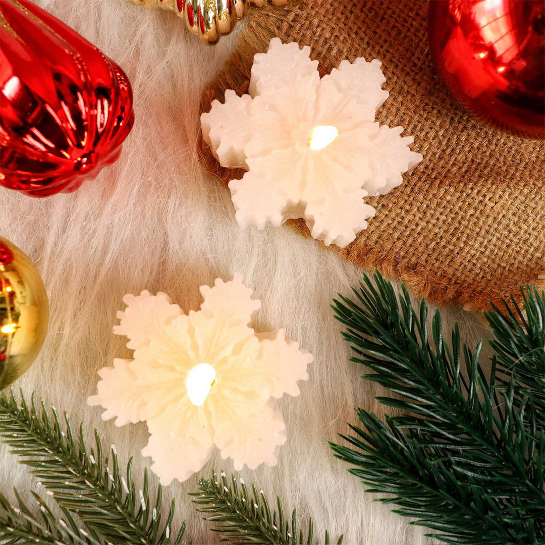 Handmade Snowflake Wax Candles For Christmas Decoration | Set Of 4