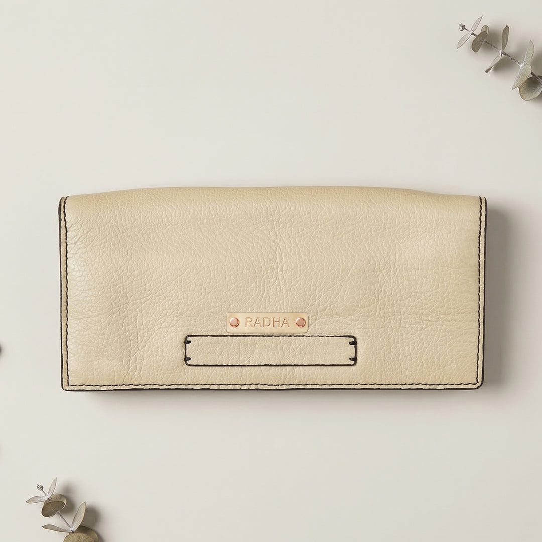 Personalized Off White Maxie Leather Card Wallet