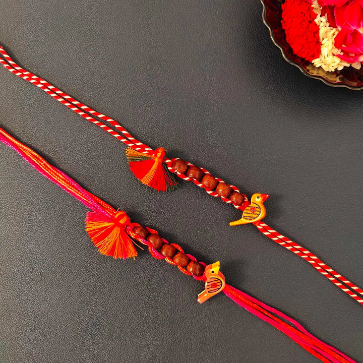 Handmade Beaded Bird Rakhi With Roli Chawal | Set Of 2