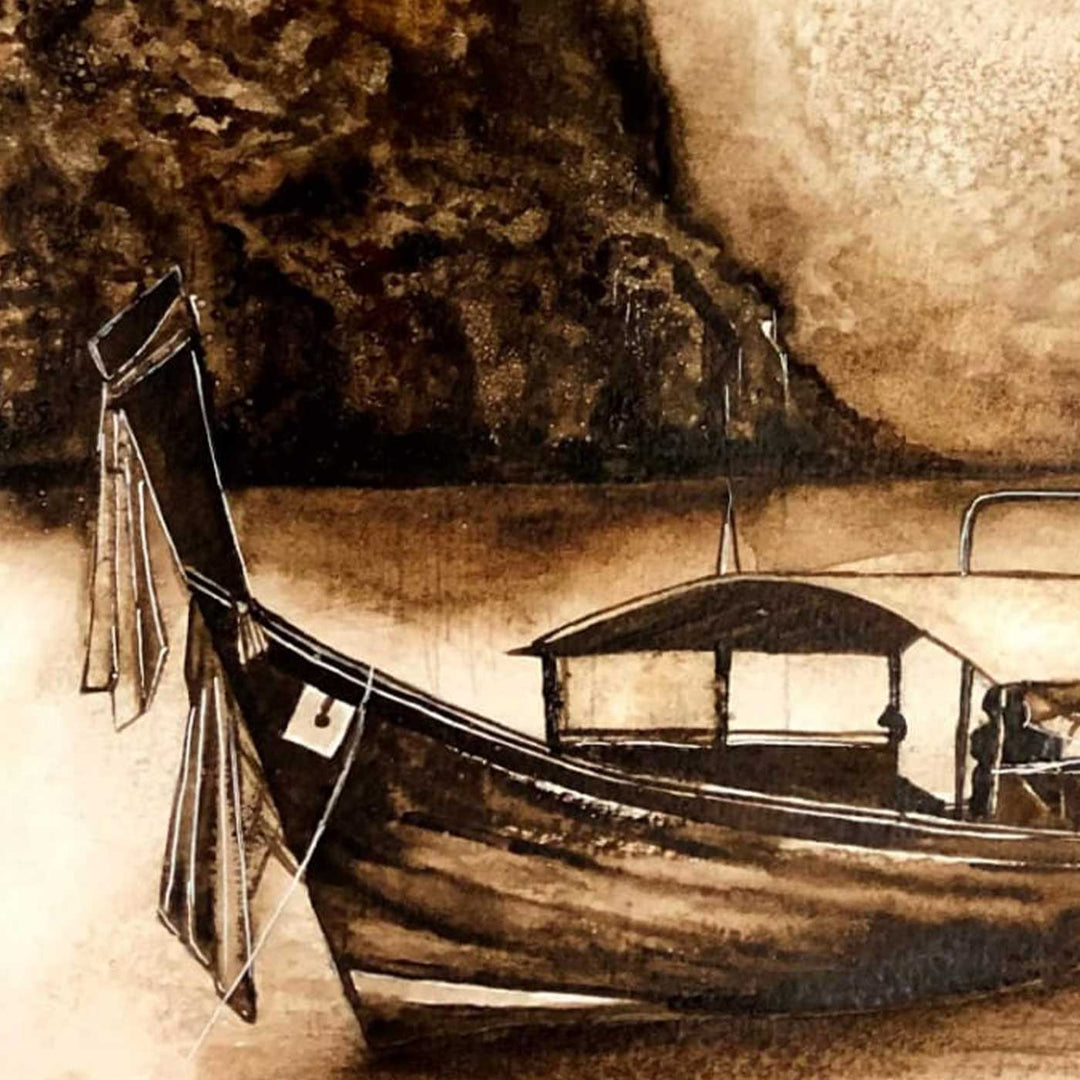 11.8 x 7.4 Inch | Handmade Paper Boat Coffee Painting