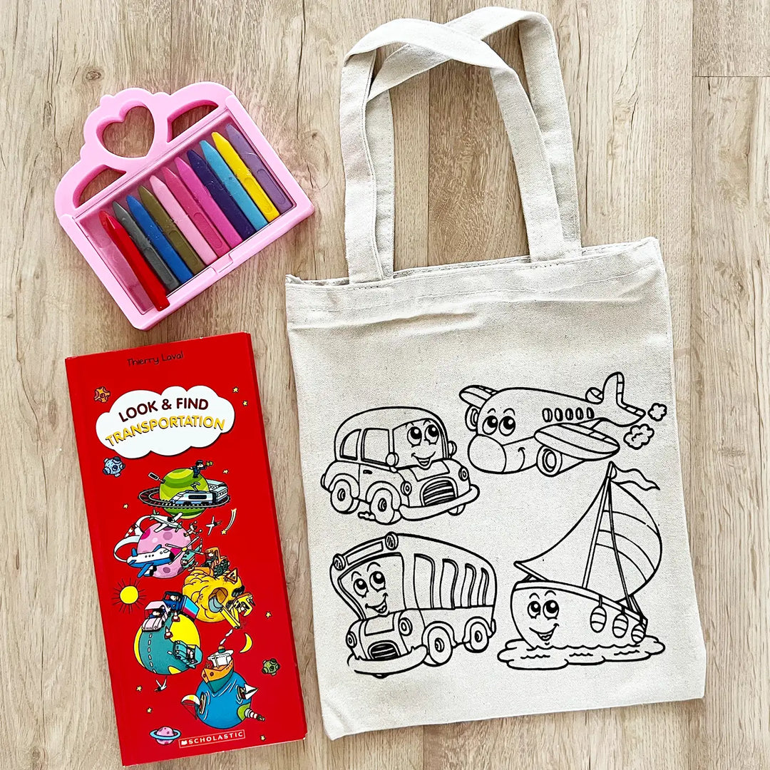 DIY Colour It Yourself Vehicles Cotton Kids Tote Bag