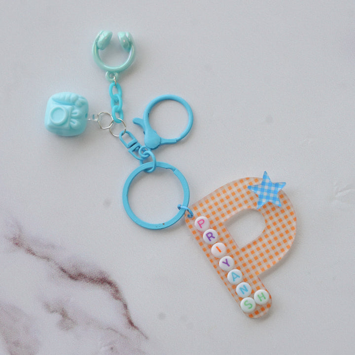Personalised Initial Name Acrylic Bag Charm With Keyring