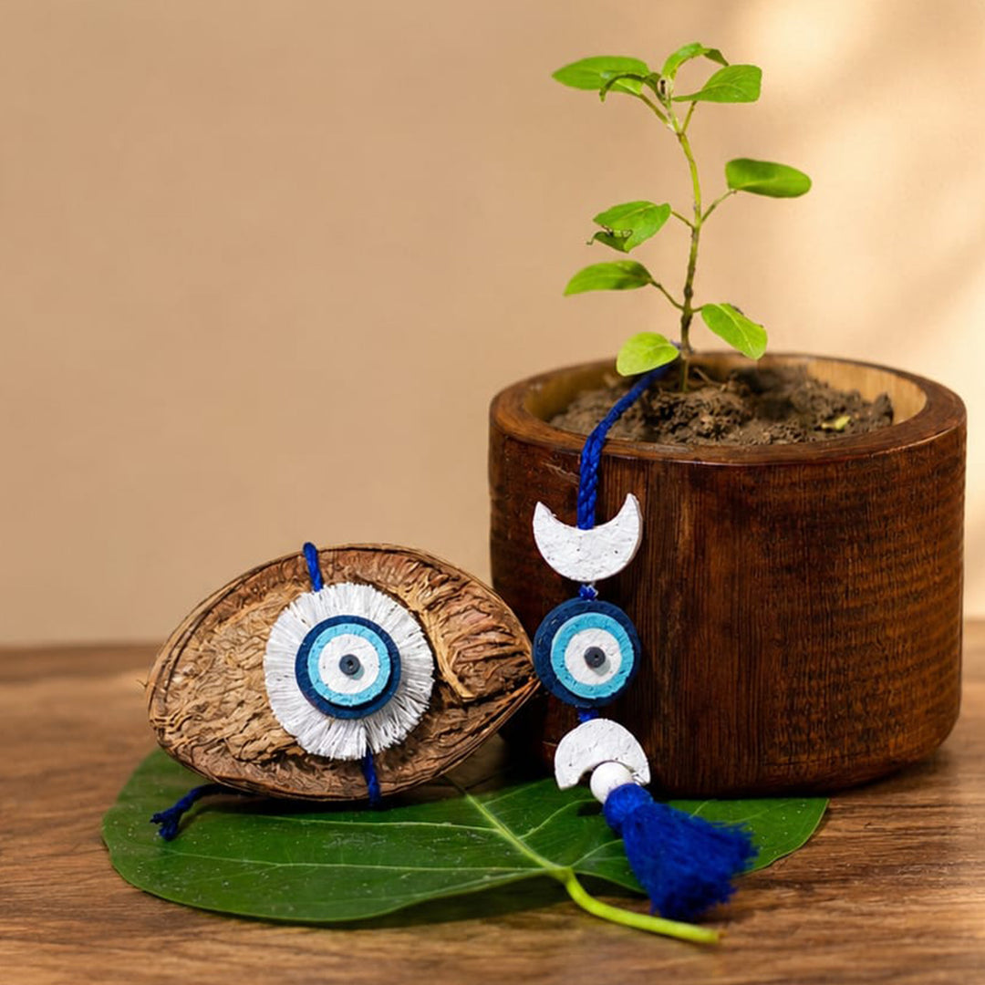 Plantable Nazarbattu Rakhi-Lumba Sibling Box With Roli-Chawal Jars For Bhaiya Bhabhi | Set of 2