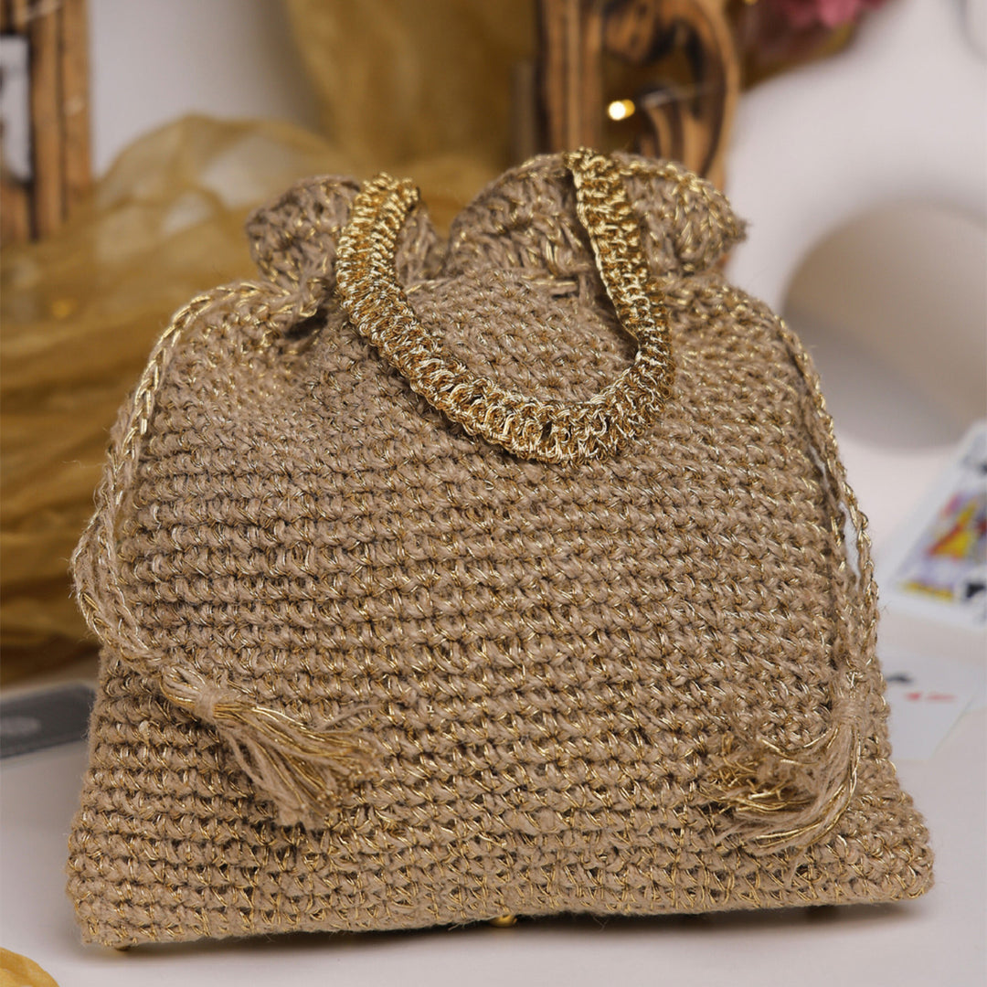 Handmade Crochet Golden Bloom Ghungroo Potli