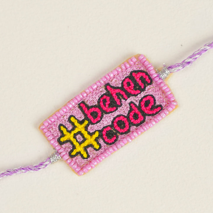 Handmade Beaded Behen Code Theme Rakhi With Roli Chawal For Sister