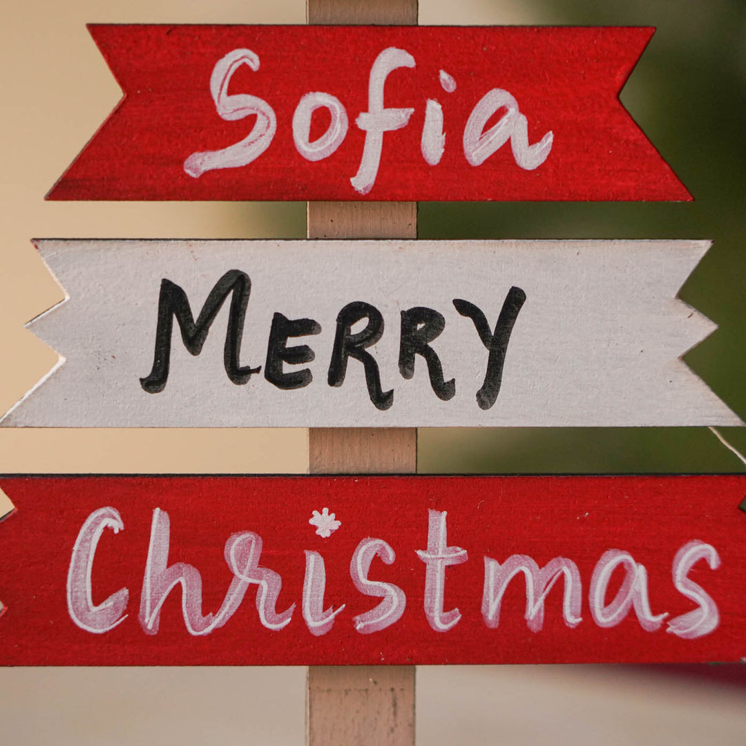 Personalized Hand-Painted Xmas Tree Theme Wooden Table Decor