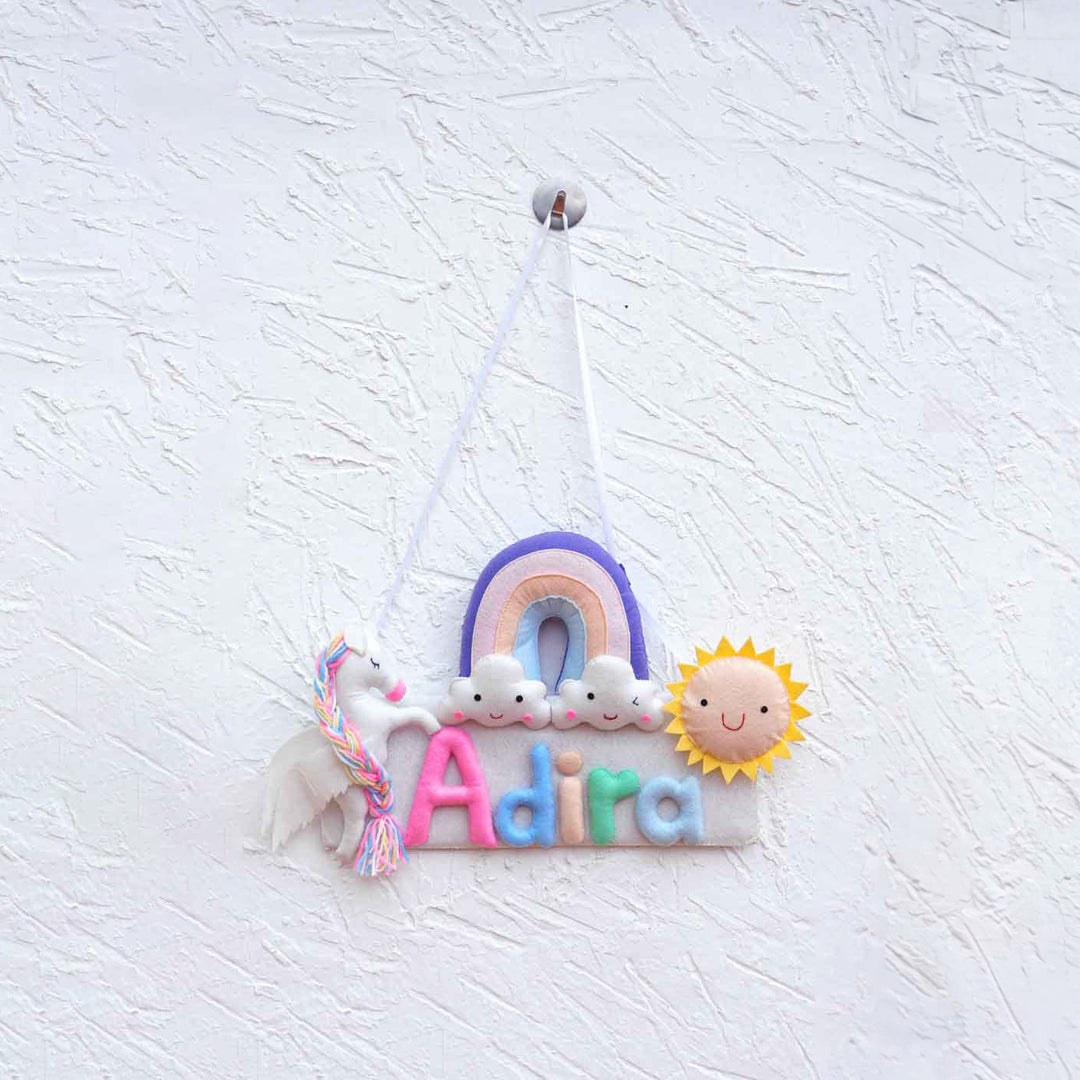 Personalized Kid's Unicorn Theme Felt Nameplate for Girls