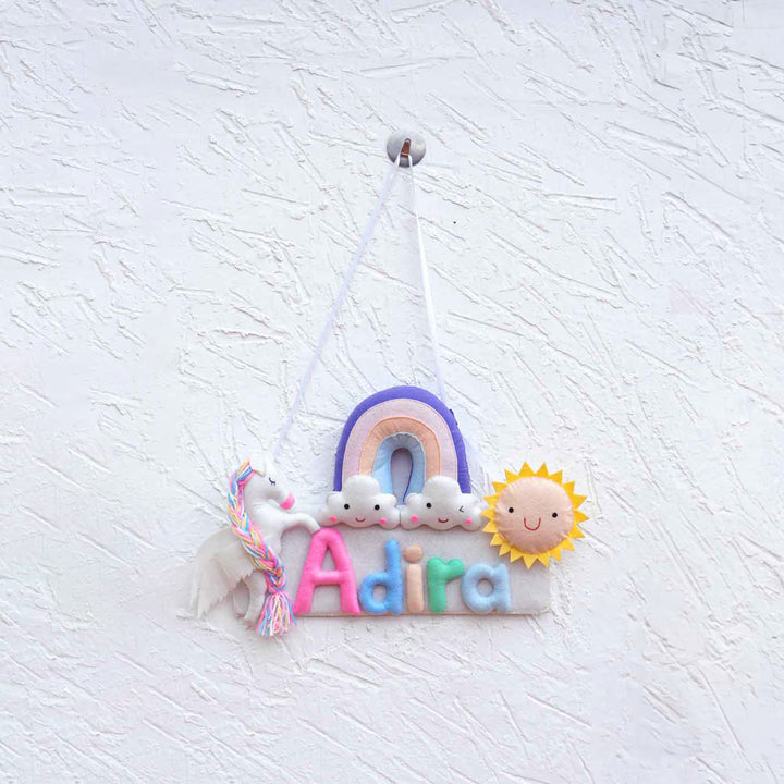 Personalized Kid's Unicorn Theme Felt Nameplate for Girls