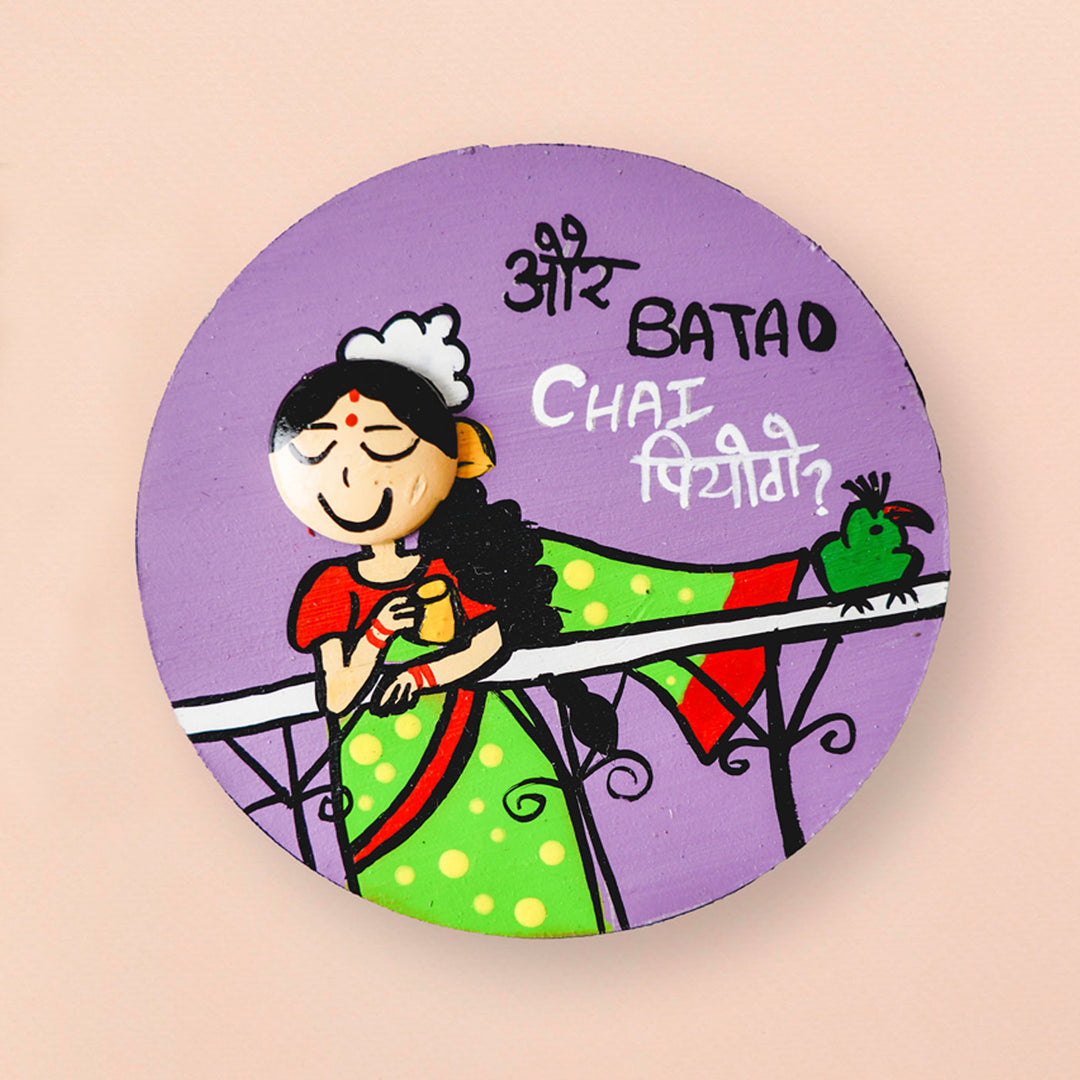 Handcrafted MDF & Clay Aunty Fridge Magnet