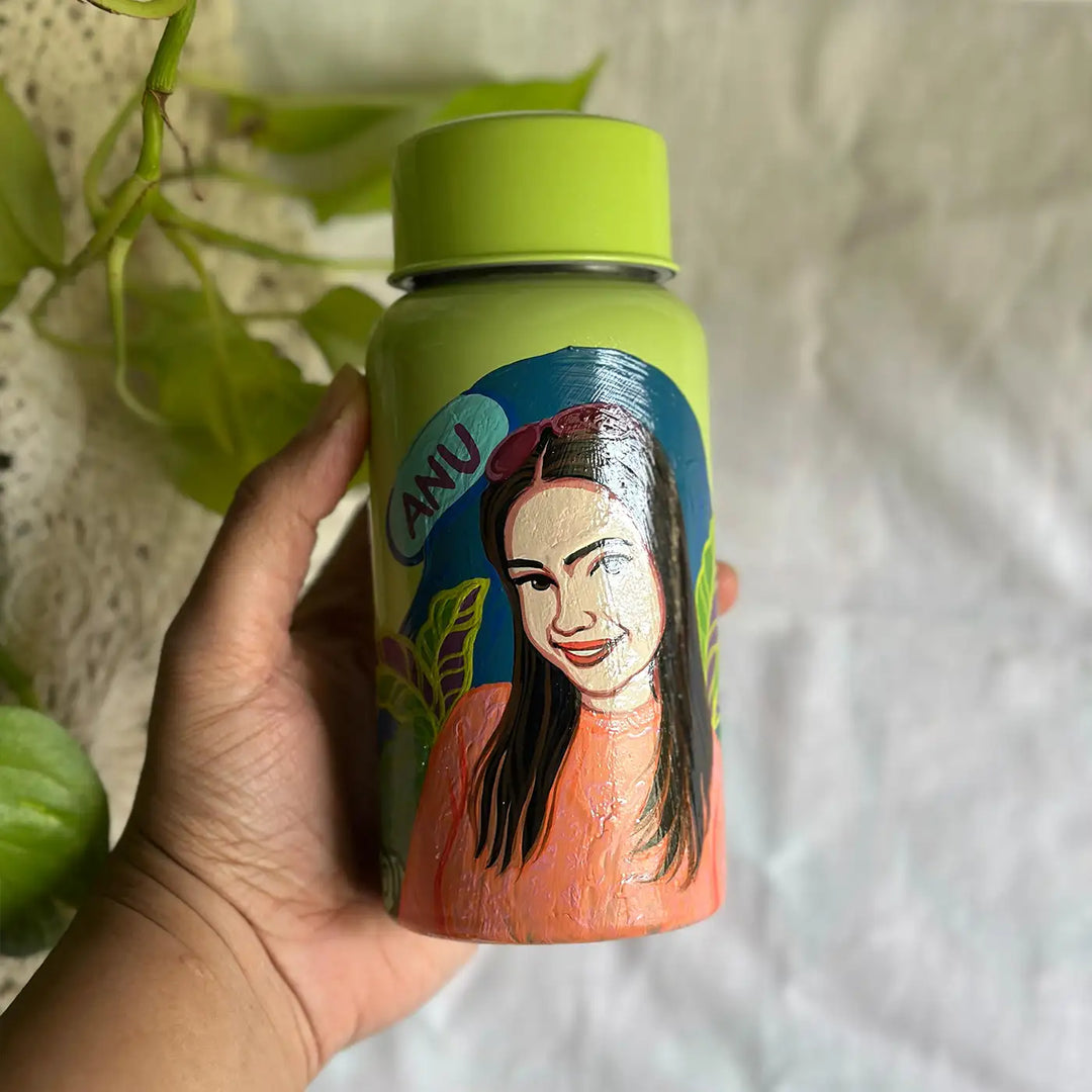 Photo Personalized Hand-Painted Pop Art Illustrated Caricature Rakhi Hamper | Includes 1 Bottle, 1 Rakhi