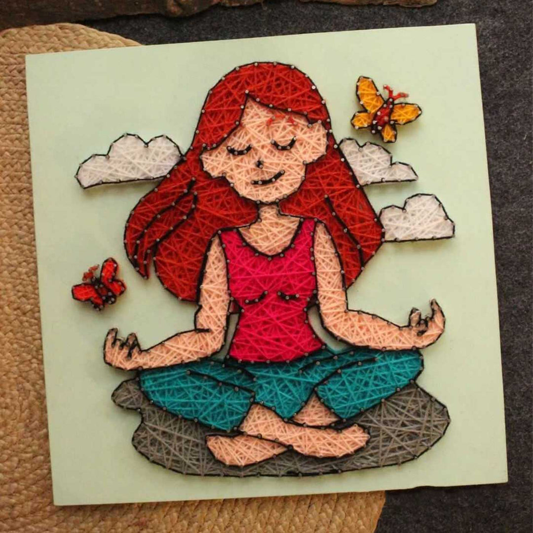 Handmade String Art Yoga Lady Illustration MDF Decorative Plaque