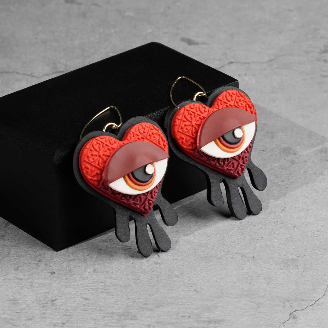 Handmade Polymer Clay Heart Of Envy Design Earrings