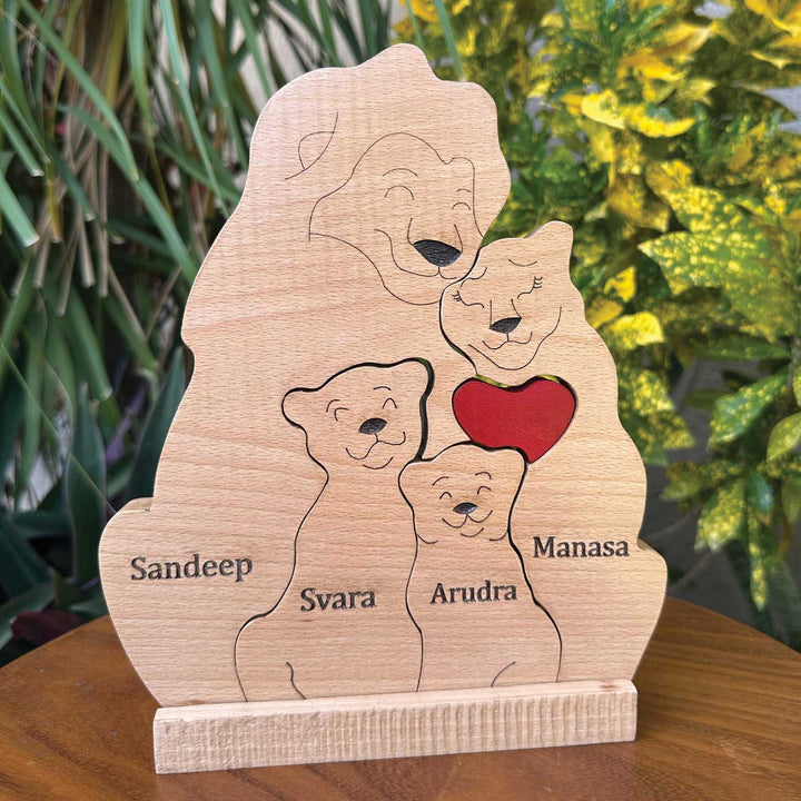 Personalized Lion Family Of 4 Wooden Figurine