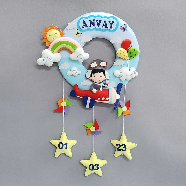 Personalized Aeroplane Theme Felt Kids Name Plate