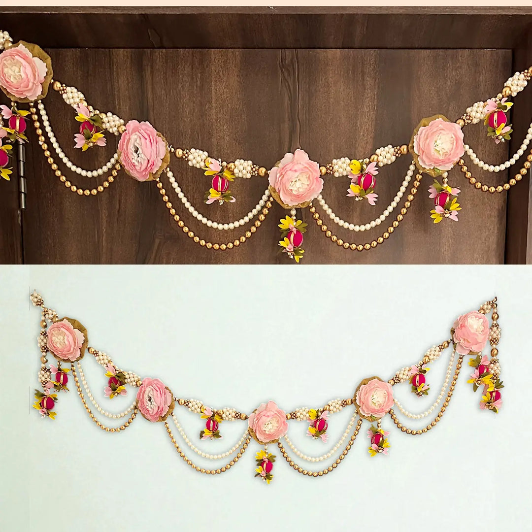 Handmade Beaded Pink Rose Flower & Moti Toran