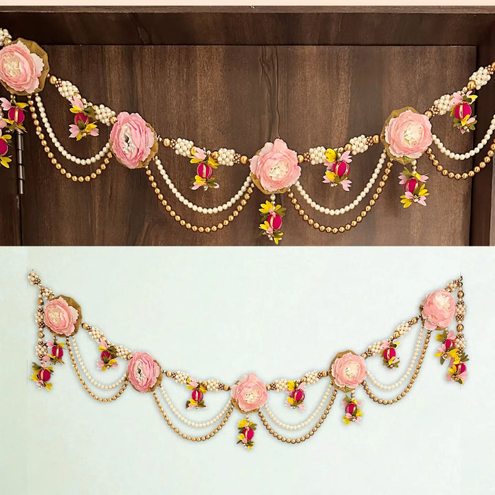 Handmade Beaded Pink Rose Flower & Moti Toran