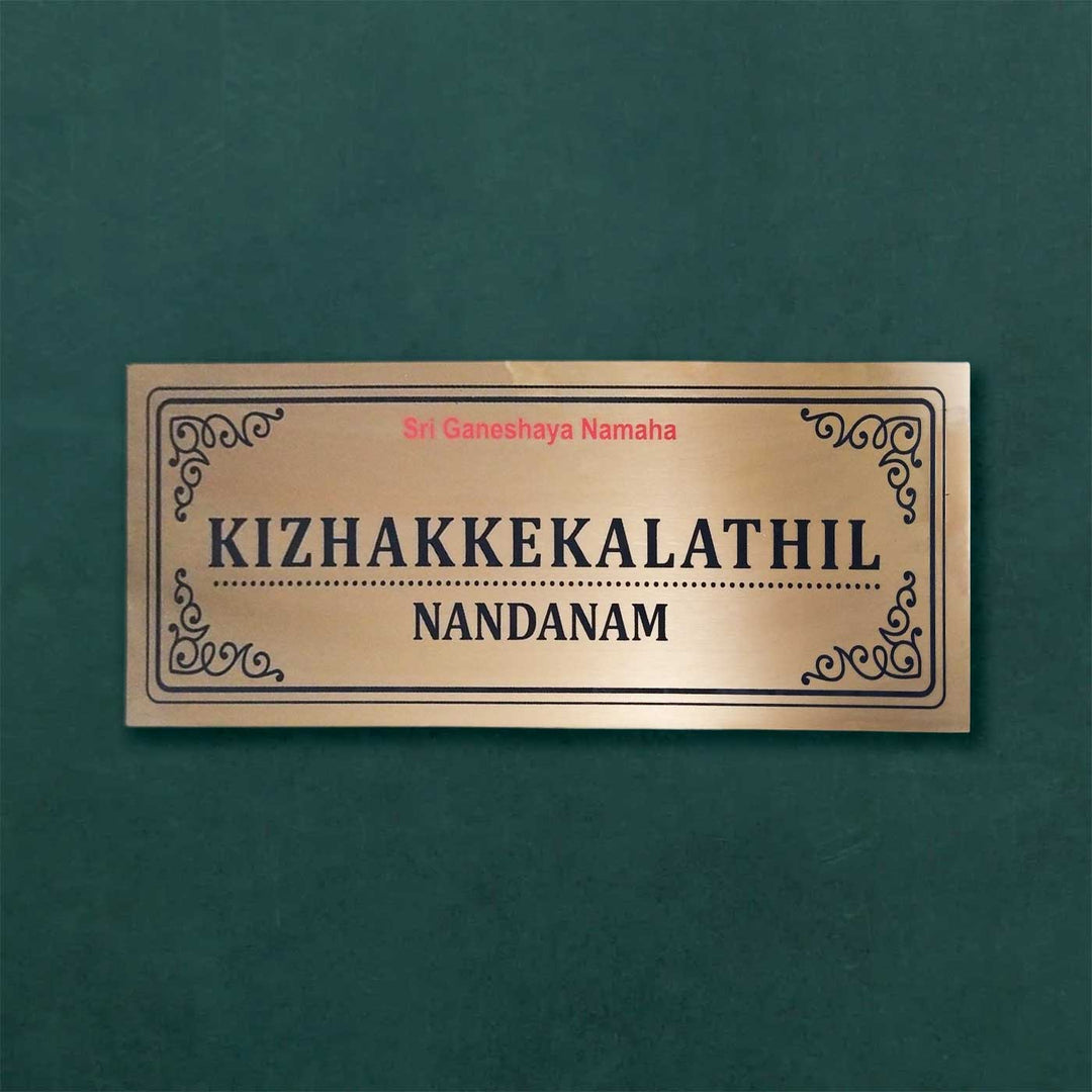 Personalized Weatherproof Ganesha Theme Copper Stainless Steel Name Plate