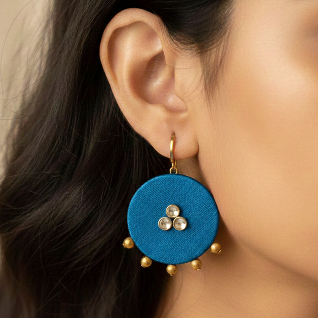Handmade Beaded Round Gaji Silk Earrings