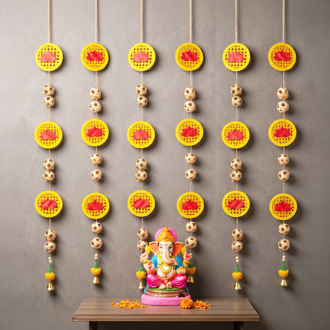 Set of 2 | "Neelkamal" Handcrafted Bamboo Lotus Wall Hanging For Festive Decor