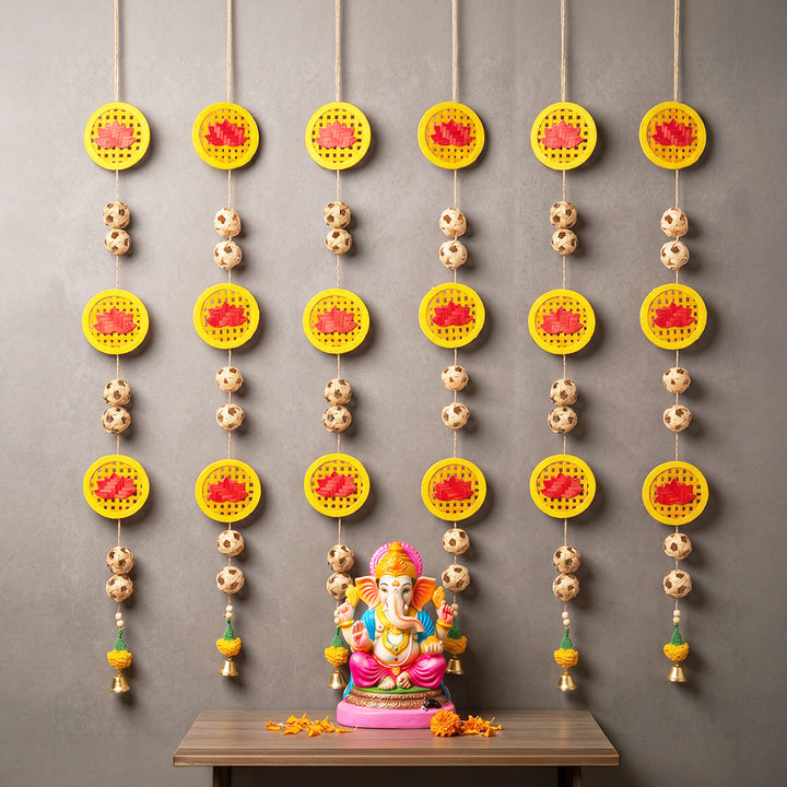 Set of 2 | "Neelkamal" Handcrafted Bamboo Lotus Wall Hanging For Festive Decor