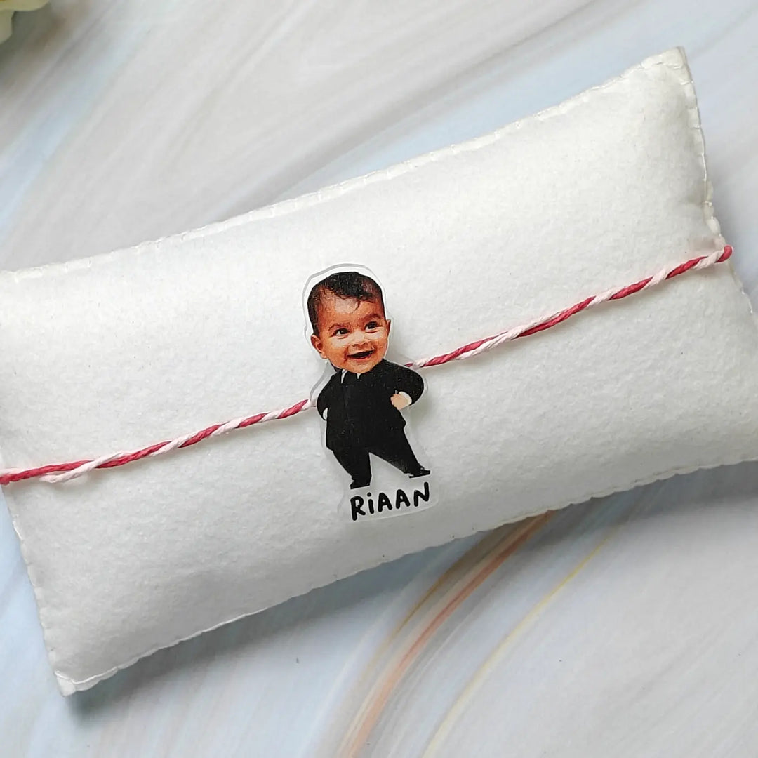 Photo Personalized Reusable Caricature Boss Baby Theme Acrylic Kids Rakhi