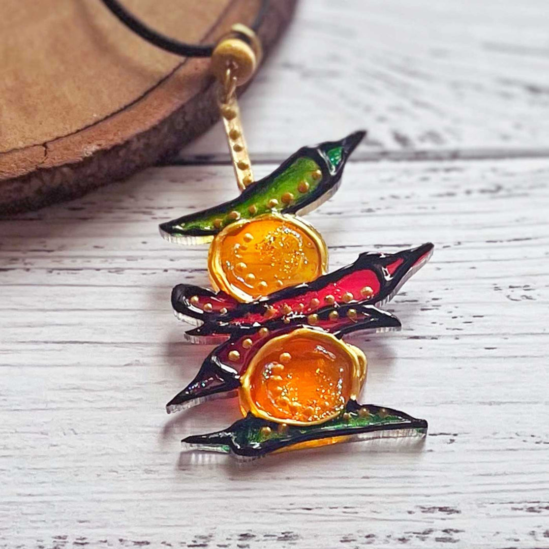 Handmade Laser Cut Nimbu Mirchi Design Acrylic Necklace