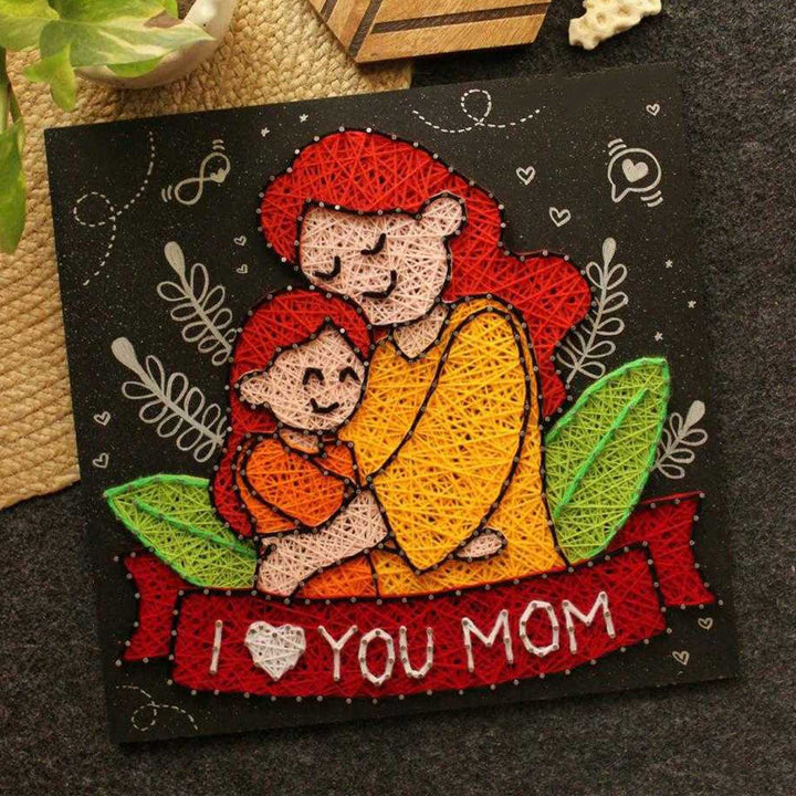 Handmade String Art "I Love You Mom" MDF Decorative Plaque For Mothers